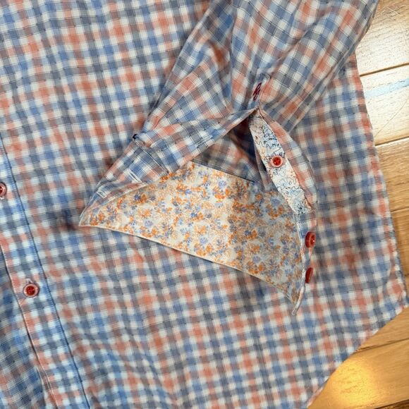 Robert Graham Mens Long Sleeve Shirt XL Button-Up Flip Cuff Blue/Orange Plaid - Picture 2 of 6